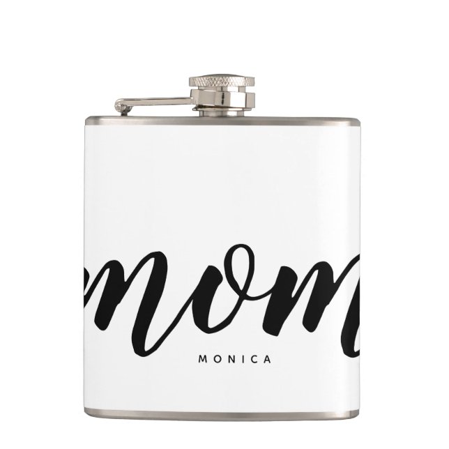 Modern Mum Black and White Personalised Hip Flask (Front)