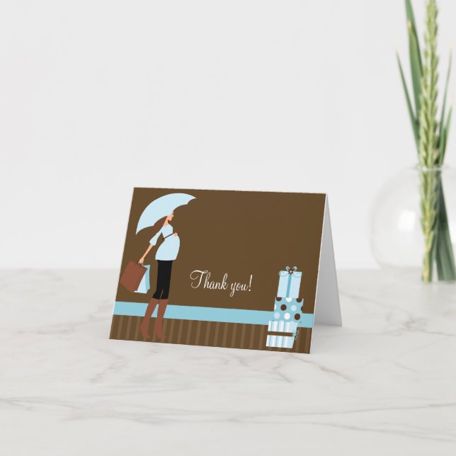 Modern Mum Blue / Brown Folded Thank you notes (Front)