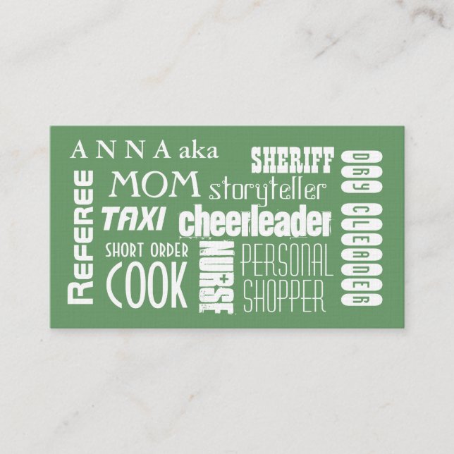 Modern Mum calling card green (Front)