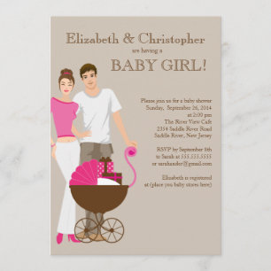Modern Mum Dad Carriage Couple Baby Shower Invitation