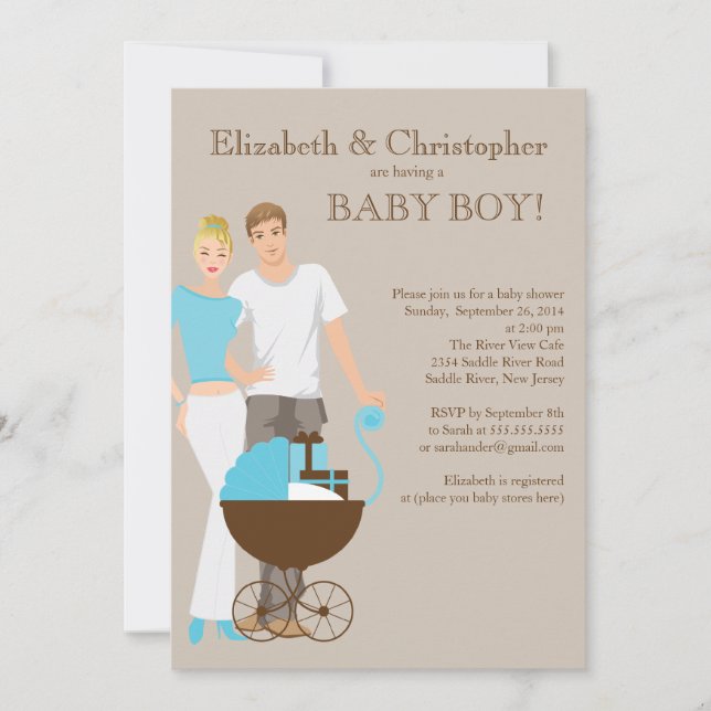 Modern Mum Dad Carriage Couple Baby Shower Invitation (Front)