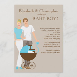 Modern Mum Dad Carriage Couple Baby Shower Invitation