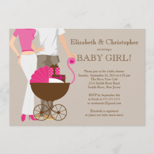 Modern Mum Dad Carriage Couple Baby Shower Invitation