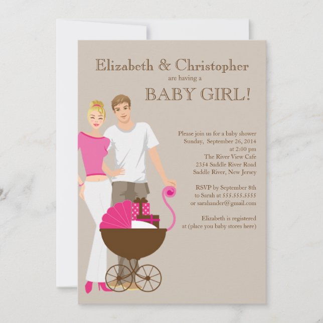 Modern Mum Dad Carriage Couple Baby Shower Invitation (Front)