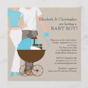 Modern Mum Dad Carriage Couple Baby Shower Invitation