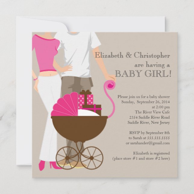Modern Mum Dad Carriage Couple Baby Shower Invitation (Front)