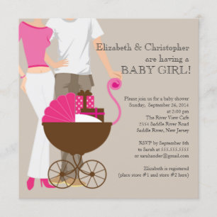 Modern Mum Dad Carriage Couple Baby Shower Invitation