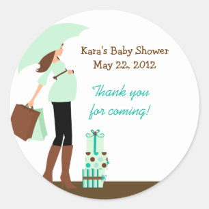 Modern Mum (Green) Baby Shower Favour Sticker