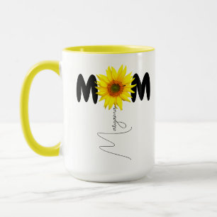 Modern Mum Name   Sunflower Mug   Monogram Mug