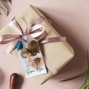 Modern Mum Photo & Super Mum Text   Gift For Mum Tags