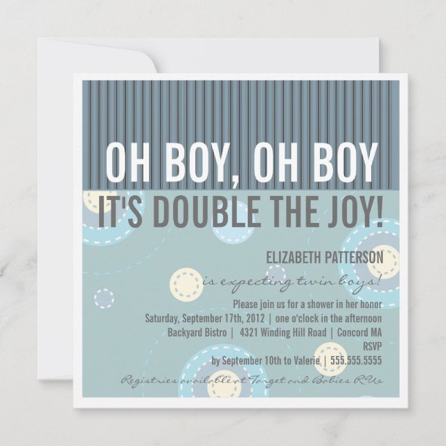 Modern Mum Twin Boy Baby Shower Invitation (Front)