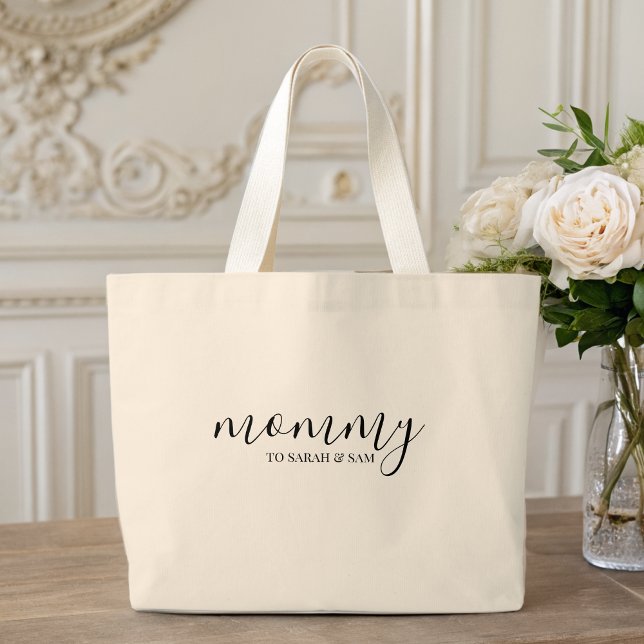 Modern Mummy Kids Names Mother's Day  Large Tote Bag (Creator Uploaded)