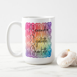 Modern Mummy Pattern Colourful Mum Kid's Names  Coffee Mug