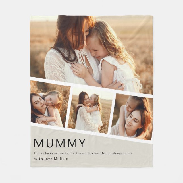 Modern Mummy Photo Strip Collage Fleece Blanket (Front)
