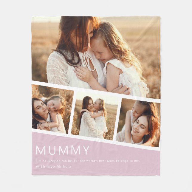 Modern Mummy Photo Strip Collage Fleece Pink (Front)