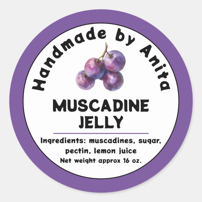 Modern Muscadine Jam  or Jelly Canning Jar Label  (Front)