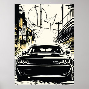 Modern Muscle Car Front Pop Art Illustration Print