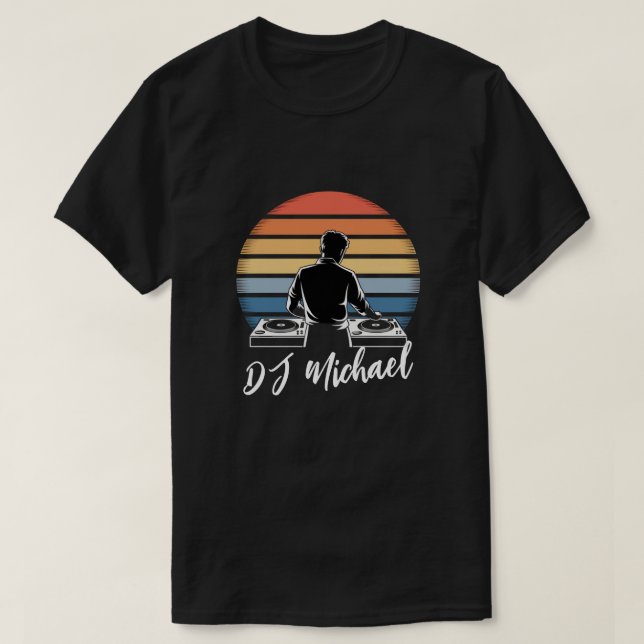 Modern Music DJ Mixer Retro Personalised Name  T-Shirt (Design Front)