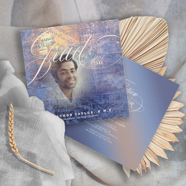 Modern Music Grad Photo Blue ID899  Invitation (Creator Uploaded)