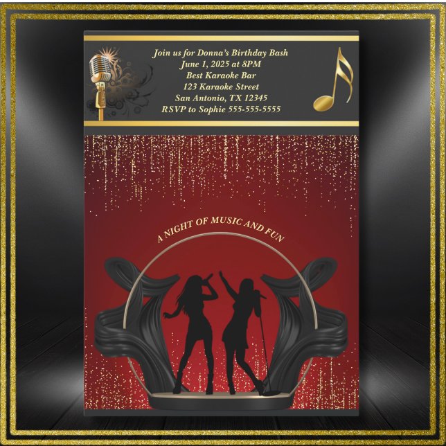 Modern Music Party Karaoke Birthday Invitation (Modern Music Celebration Karaoke Birthday Invitation)