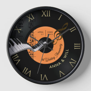 Modern Music Piano Vinyl 1st Wedding Anniversary Clock