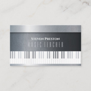 Modern Music Teacher   Silver Piano Business Card