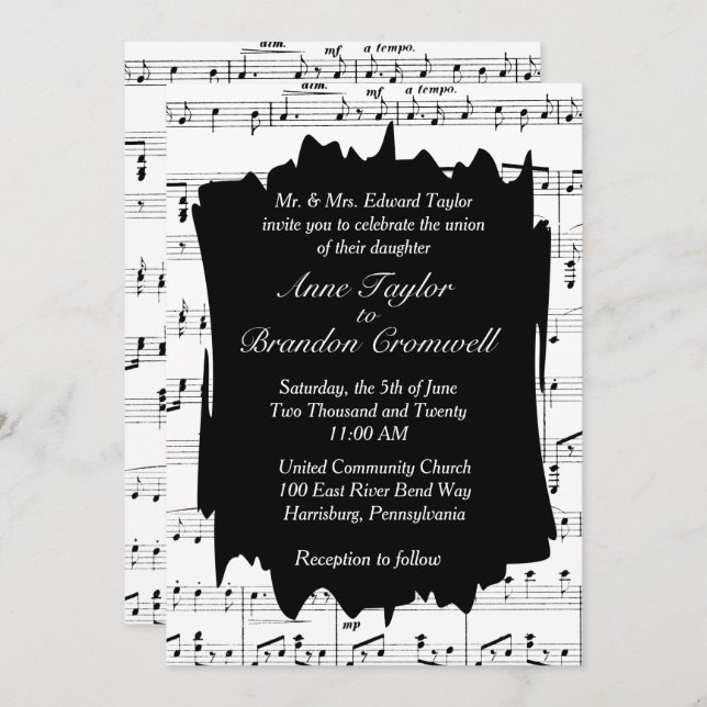 Modern Music Theme Wedding Invitation (Front/Back)