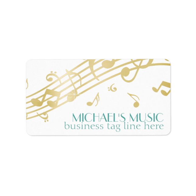 Modern Musical Business Branding Gold Music Notes Label (Front)