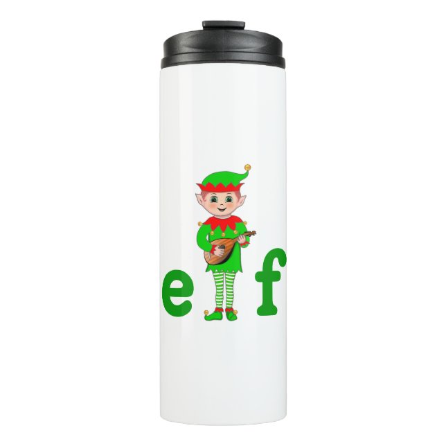 Modern Musical Elf on White Thermal Tumbler (Front)