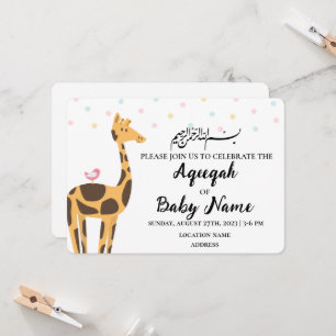 Modern Muslim Cute Neutral Aqeeqah Invitation Card