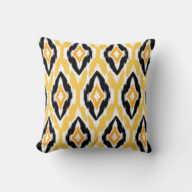 Modern mustard black white Ikat Tribal Pattern 1a Cushion (Front)