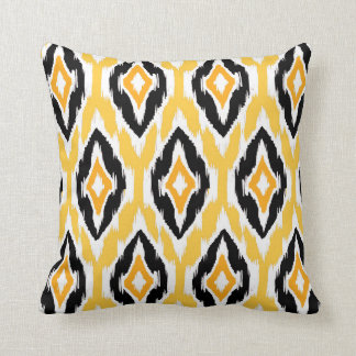 Modern mustard black white Ikat Tribal Pattern 1a Cushion