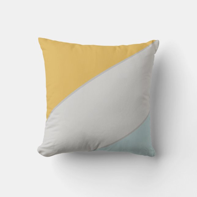 Modern Mustard, Blue & Grey Colour Block Abstract  Cushion (Front)