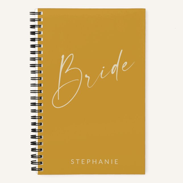 Modern Mustard Bride Personalised Wedding Planner Notebook (Front)