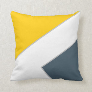 Modern Mustard Dark Blue Colour Block Geometric Cushion