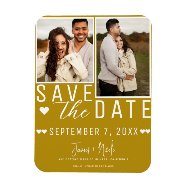 Modern Mustard Gold Save the Date 2 Photo Wedding  Magnet (Vertical)
