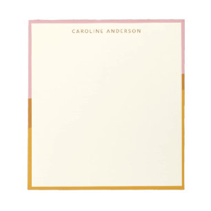 Modern Mustard Pink Border Personalised Name Notepad