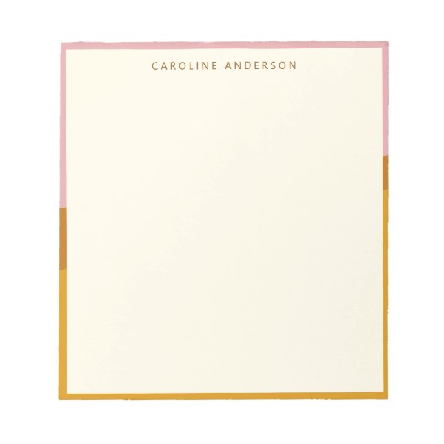 Modern Mustard Pink Border Personalised Name  Notepad (Front)