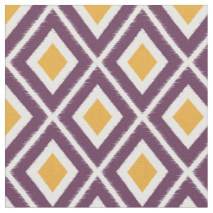 Modern Mustard Yellow and Purple Ikat Pattern Fabric