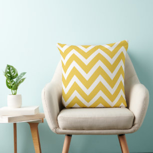 Modern Mustard Yellow and White Chevron Stripes Cushion