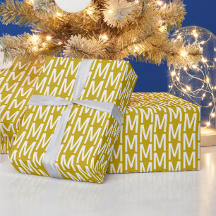 Modern mustard yellow custom monogram pattern chic wrapping paper