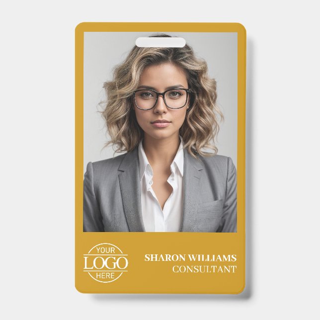 Modern Mustard Yellow Employee Photo Company Logo ID Badge (Front)