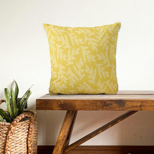 Modern Mustard Yellow Floral Leaves Pattern Cushion