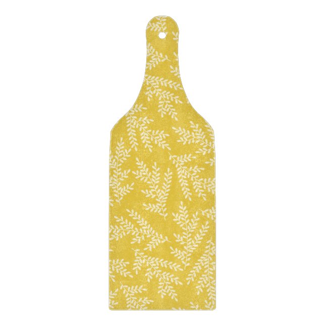 Modern Mustard Yellow Floral Leaves Pattern Cutting Board (Front)