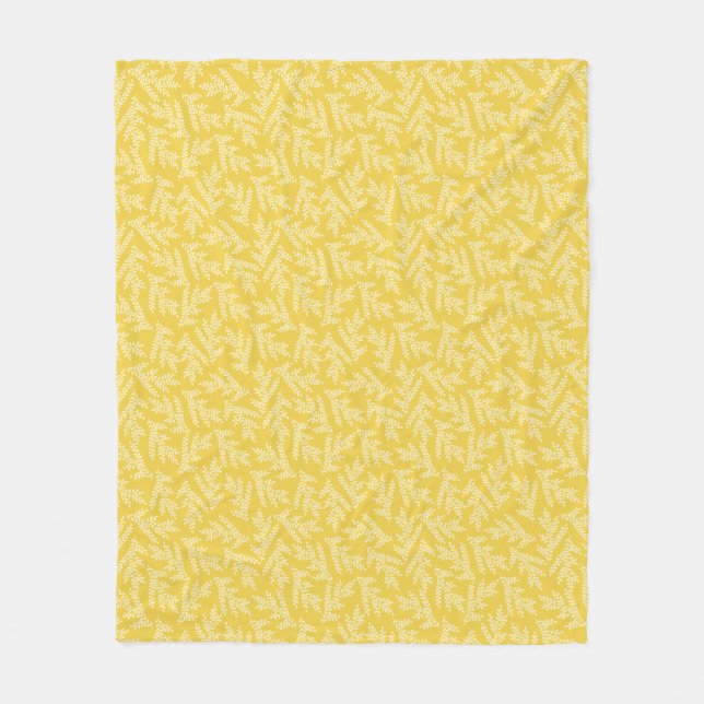 Modern Mustard Yellow Floral Leaves Pattern Fleece Blanket (Front)