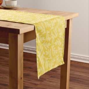 Modern Mustard Yellow Floral Leaves Pattern Long Table Runner
