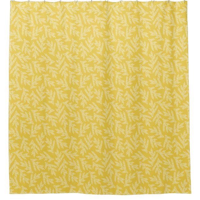 Modern Mustard Yellow Floral Leaves Pattern Shower Curtain (Front)