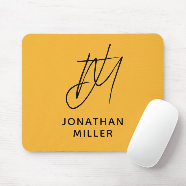 Modern Mustard Yellow Monogram Mouse Pad (With Mouse)