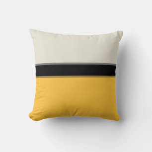 Modern Mustard Yellow Silver Grey Black Stripes Cushion
