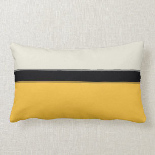 Modern Mustard Yellow Silver Grey Black Stripes Lumbar Cushion